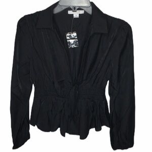 FAVLUX black peplum tie front long sleeve top